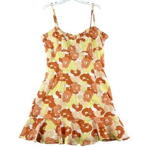 Love Riche L Orange Floral Sundress Sweetheart Baby Doll Mini‎ Slip Bodycon